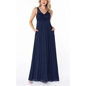 NEW! Azazie Blue Andrea Bridesmaid A-Line Pleated Maternity Maxi Dress Size 18